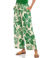Karen Kane Floral Poplin Drawstring Wide Leg Coordinating Ankle Pants