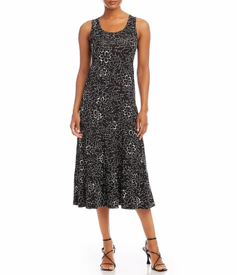 Karen Kane Floral Print Scoop Neck Sleeveless Tiered Midi Dress