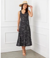 Karen Kane Floral Print Scoop Neck Sleeveless Tiered Midi Dress