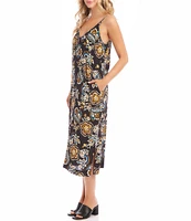 Karen Kane Floral Scoop Neck Side Slit Midi Dress