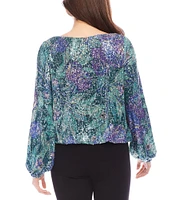 Karen Kane Floral Sequin Boat Neck Long Sleeve Top