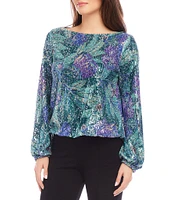 Karen Kane Floral Sequin Boat Neck Long Sleeve Top