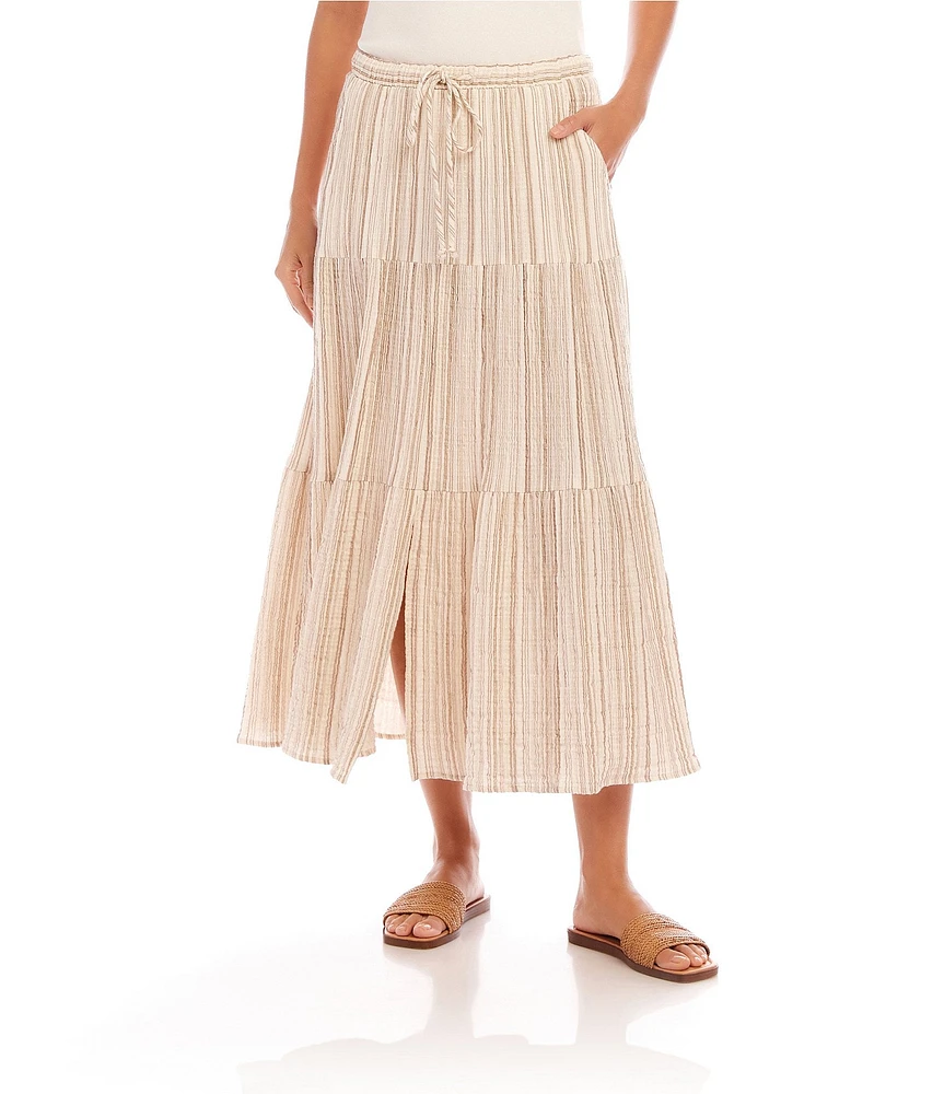 Karen Kane Gold Metallic Stripe Tiered Midi Skirt