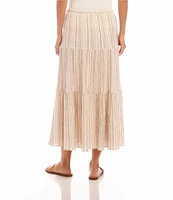 Karen Kane Gold Metallic Stripe Tiered Midi Skirt
