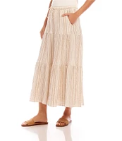 Karen Kane Gold Metallic Stripe Tiered Midi Skirt
