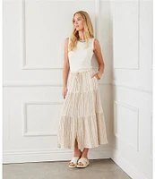 Karen Kane Gold Metallic Stripe Tiered Midi Skirt