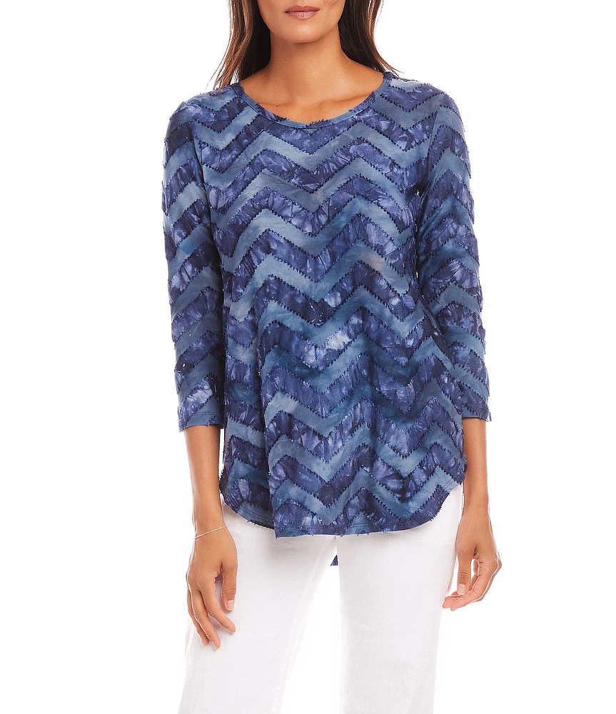 Karen Kane Jacquard Tie-Dye Burnout Scoop Neck 3/4 Sleeve Top