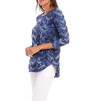 Karen Kane Jacquard Tie-Dye Burnout Scoop Neck 3/4 Sleeve Top