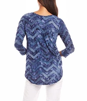 Karen Kane Jacquard Tie-Dye Burnout Scoop Neck 3/4 Sleeve Top