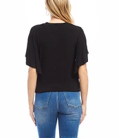 Karen Kane Knit Crew Neck Short Flowing Sleeve Front Twist Top