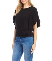 Karen Kane Knit Crew Neck Short Flowing Sleeve Front Twist Top