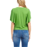 Karen Kane Knit Crew Neck Short Flowing Sleeve Front Twist Top