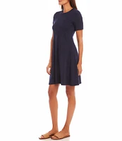 Karen Kane Knit Crew Neck Short Sleeve A-Line Dress