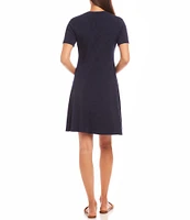 Karen Kane Knit Crew Neck Short Sleeve A-Line Dress