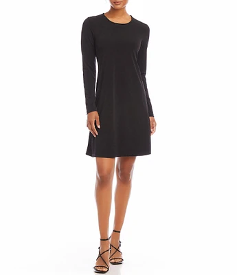 Karen Kane Knit Jersey Crew Neck Long Sleeve Pocketed A-Line Mini Dress