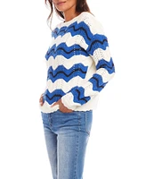 Karen Kane Knit Pointelle Zigzag Crew Neck Long Sleeve Top