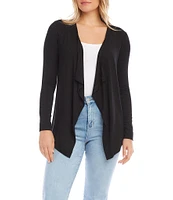 Karen Kane Knit Shawl Collar Long Sleeve Asymmetrical Hem Drape Open Front Poppy Cardigan