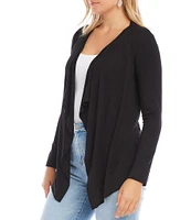 Karen Kane Knit Shawl Collar Long Sleeve Asymmetrical Hem Drape Open Front Poppy Cardigan