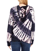 Karen Kane Knit Tie-Dye Print Long Sleeve Asymmetric Hem Hoodie