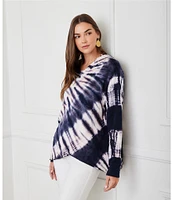Karen Kane Knit Tie-Dye Print Long Sleeve Asymmetric Hem Hoodie