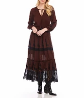 Karen Kane Lace V-Neck Long Sleeve Maxi Dress