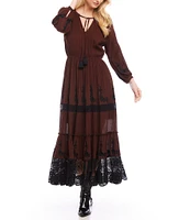 Karen Kane Lace V-Neck Long Sleeve Maxi Dress