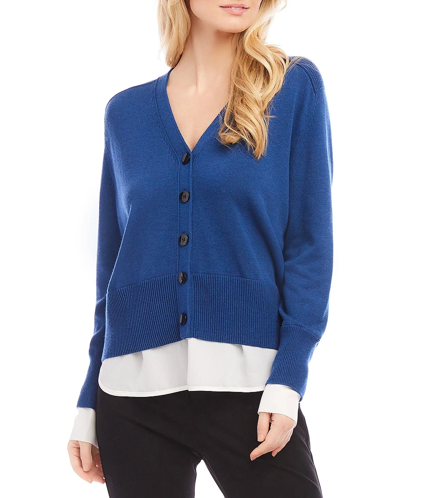 Karen Kane Layered V-Neck Long Sleeve Cardigan