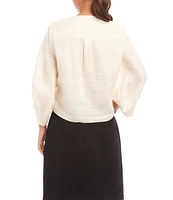 Karen Kane Linen 3/4 Sleeve V-Neck Tie Front Blouse