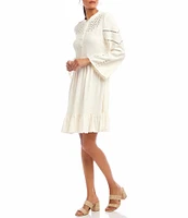 Karen Kane Linen Blend Flare Sleeve Embroidered Tiered Dress
