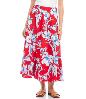 Karen Kane Floral Linen Midi Circle Skirt