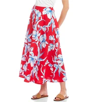 Karen Kane Floral Linen Midi Circle Skirt