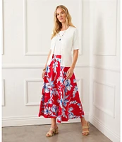 Karen Kane Floral Linen Midi Circle Skirt