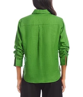 Karen Kane Linen Point Collar 3/4 Ruched Sleeve Button Front Shirt
