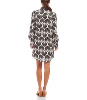 Karen Kane Linen Point Collar Blouson Long Sleeve Shirt Dress
