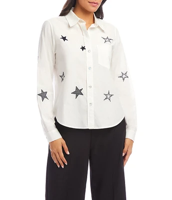 Karen Kane Long Sleeve Embroidered Star Button Front Shirt