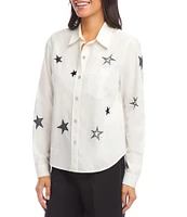 Karen Kane Long Sleeve Embroidered Star Button Front Shirt