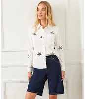 Karen Kane Long Sleeve Embroidered Star Button Front Shirt