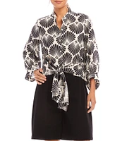 Karen Kane Mandarin Collar 3/4 Sleeve Tie Front Top