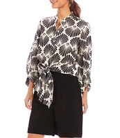 Karen Kane Mandarin Collar 3/4 Sleeve Tie Front Top