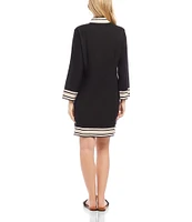 Karen Kane Mykonos Mandarin Collar Split V-Neck Long Sleeve Dress