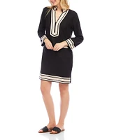 Karen Kane Mykonos Mandarin Collar Split V-Neck Long Sleeve Dress