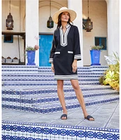 Karen Kane Mykonos Mandarin Collar Split V-Neck Long Sleeve Dress