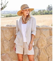 Karen Kane Notch Collar Elbow Ruched Sleeve Single Button Blazer