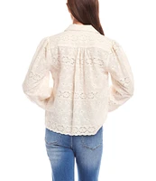 Karen Kane Notch Collar Long Sleeve Embroidered Eyelet Blouse