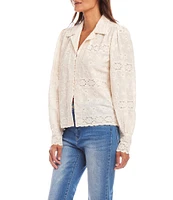 Karen Kane Notch Collar Long Sleeve Embroidered Eyelet Blouse