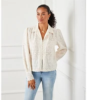 Karen Kane Notch Collar Long Sleeve Embroidered Eyelet Blouse