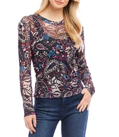 Karen Kane Paisley Crew Neck Long Sleeve Top