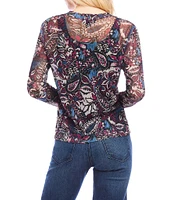 Karen Kane Paisley Crew Neck Long Sleeve Top