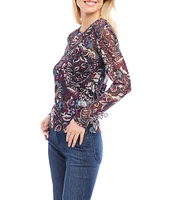 Karen Kane Paisley Crew Neck Long Sleeve Top