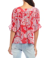 Karen Kane Paisley Square Neck Ruffle Puff Sleeve Top